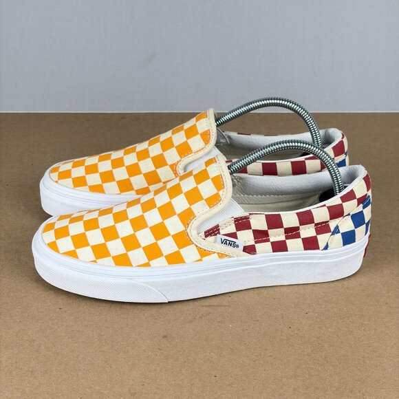 Vans Classic Slip On Checkerboard Sneakers Womens 8 Yellow Red Blue Casual - Picture 10 of 10